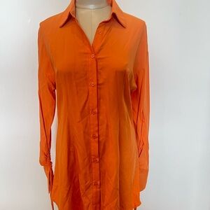 Orange Button-Up Women's Top/Shirt Dress